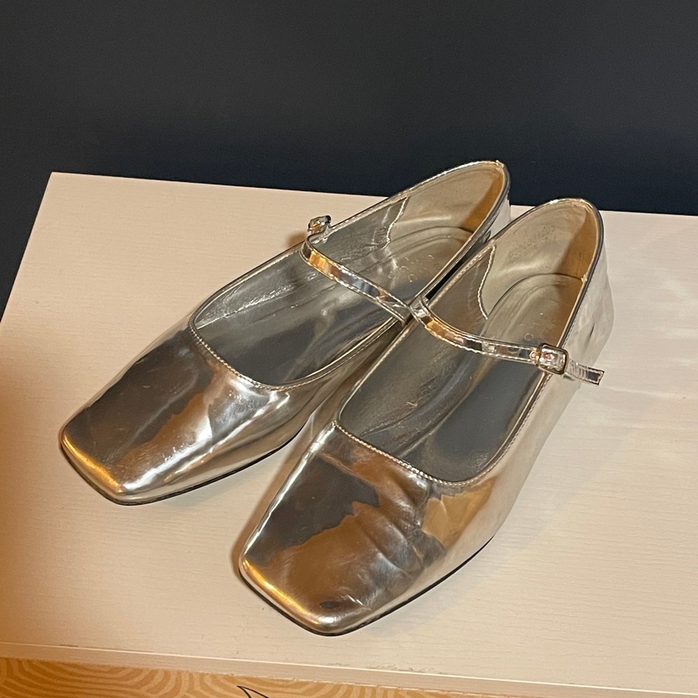 Silver Square Toe Ballet Flats